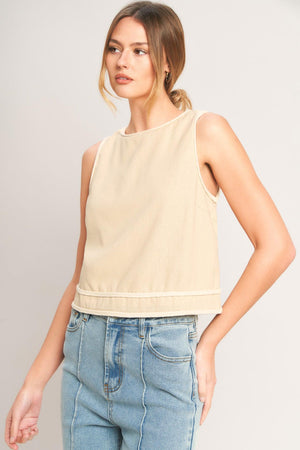 ELEVATED ESSENTIAL WOVEN TOP.