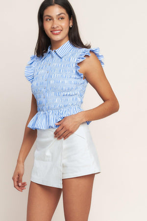 EFFORTLESSLY SWEET STRIPED WOVEN TOP - Flying Tomato - TOPS - Flying Tomato