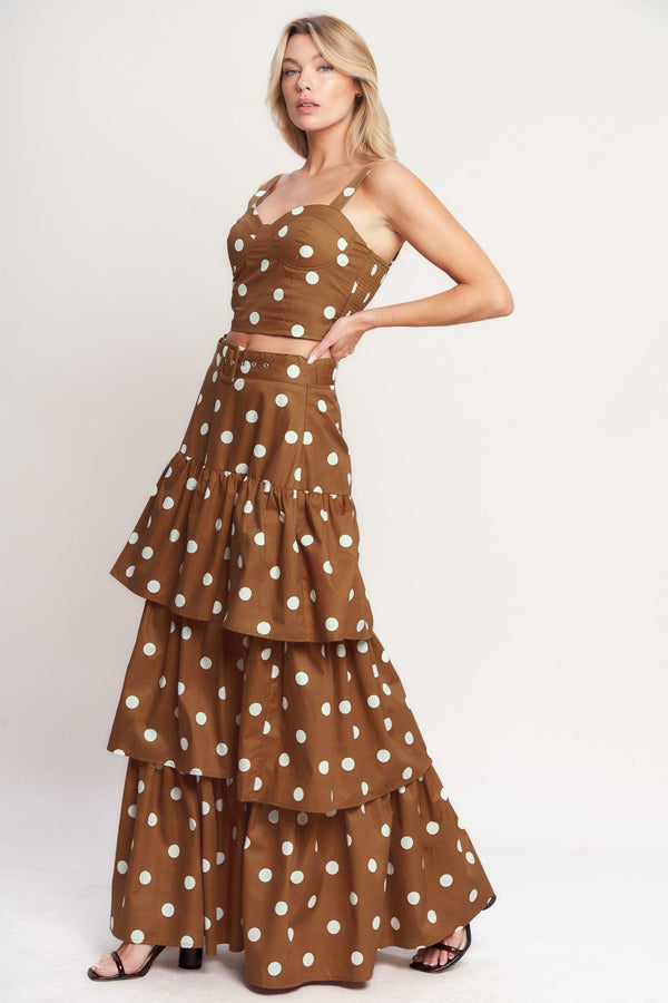 BROWN SUGAR DOT WOVEN BUSTIER TOP - Flying Tomato - TOPS - Flying Tomato