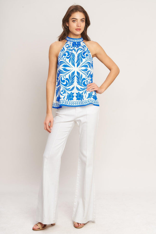 COASTAL CHARM HALTER WOVEN TOP.