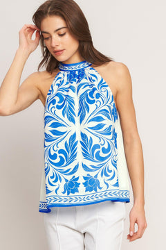 COASTAL CHARM HALTER WOVEN TOP.