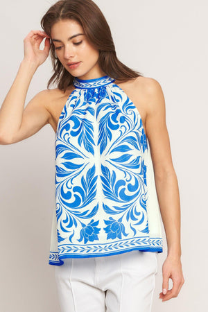 COASTAL CHARM HALTER WOVEN TOP.