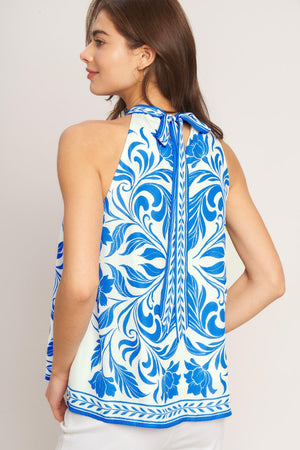 COASTAL CHARM HALTER WOVEN TOP.