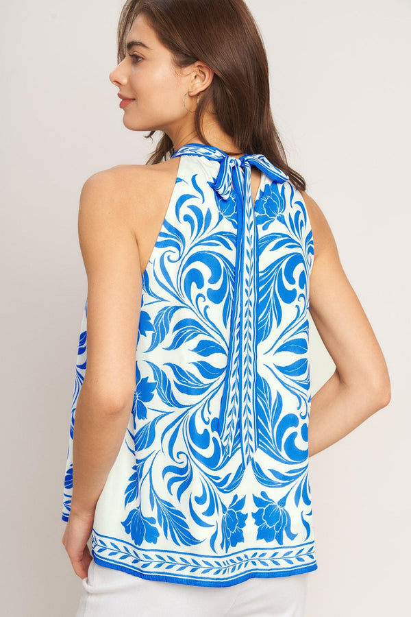 COASTAL CHARM HALTER WOVEN TOP.