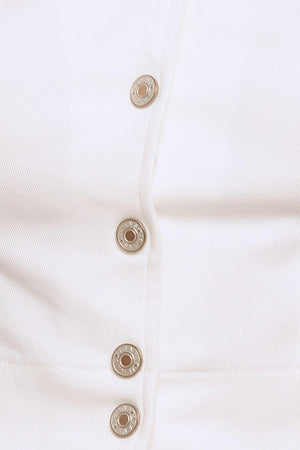 A solid woven crop top featuring round neckline, sleeveless and front button down closure. Matching skirt IK7784T

Details:

Self: 97% Cotton 3% Spandex

Size & Fit

-Model is 58 And Wearing Size Small
-Measurements Taken From Size Small
-Approx. Length: 20"