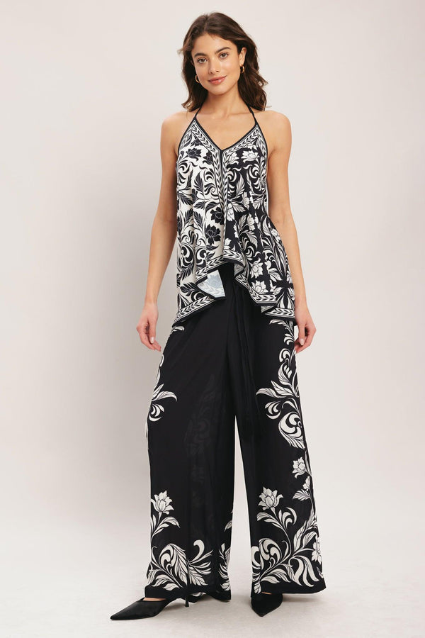 BLACK RIVIERA WOVEN SCARF TOP.