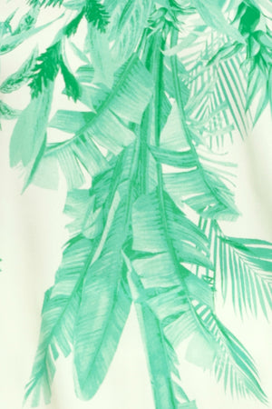 Tropical leaf pattern in green on a white fabric | Flying Tomato