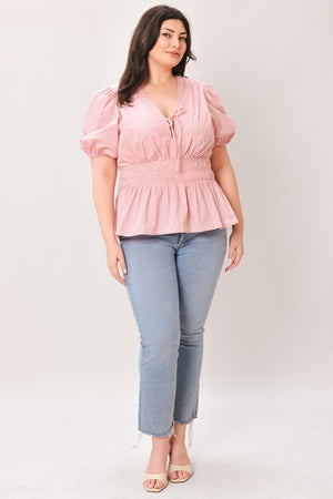 LOVELY CHARM PINK WOVEN TOP.