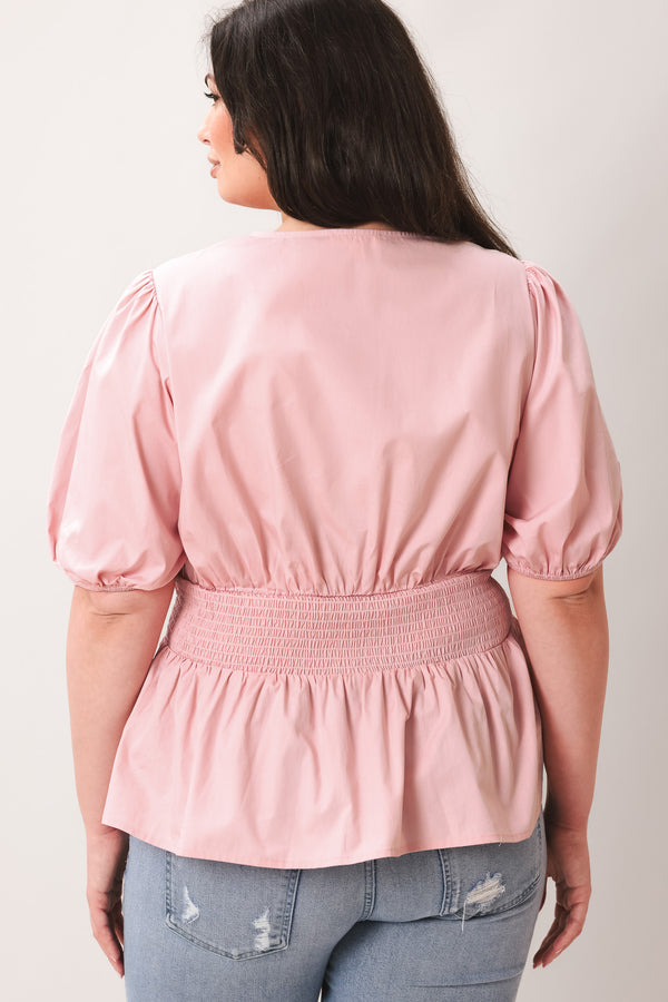 LOVELY CHARM PINK WOVEN TOP.