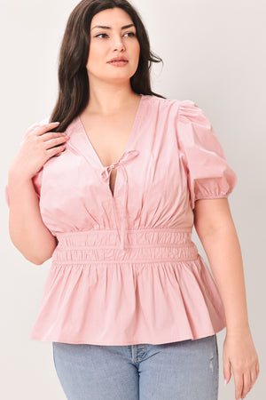 LOVELY CHARM PINK WOVEN TOP.