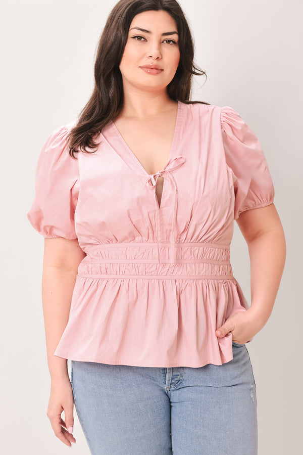LOVELY CHARM PINK WOVEN TOP.