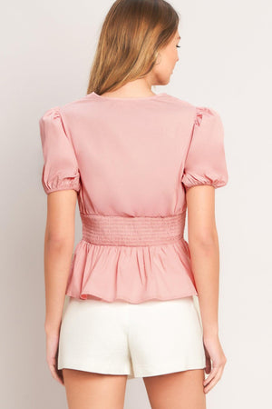 LOVELY CHARM PINK WOVEN TOP.