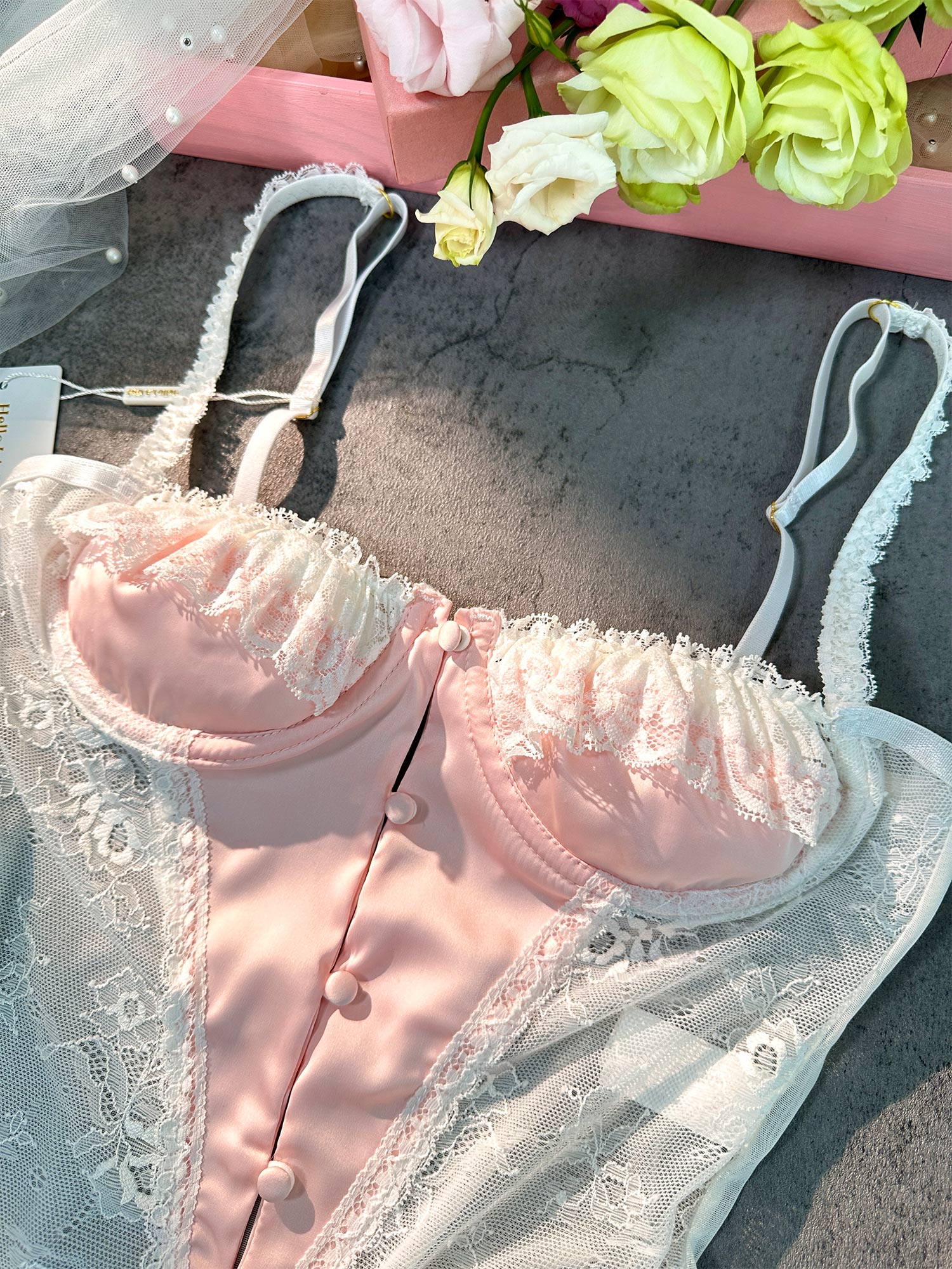 Pink&White Sexy Lace Bodysuit