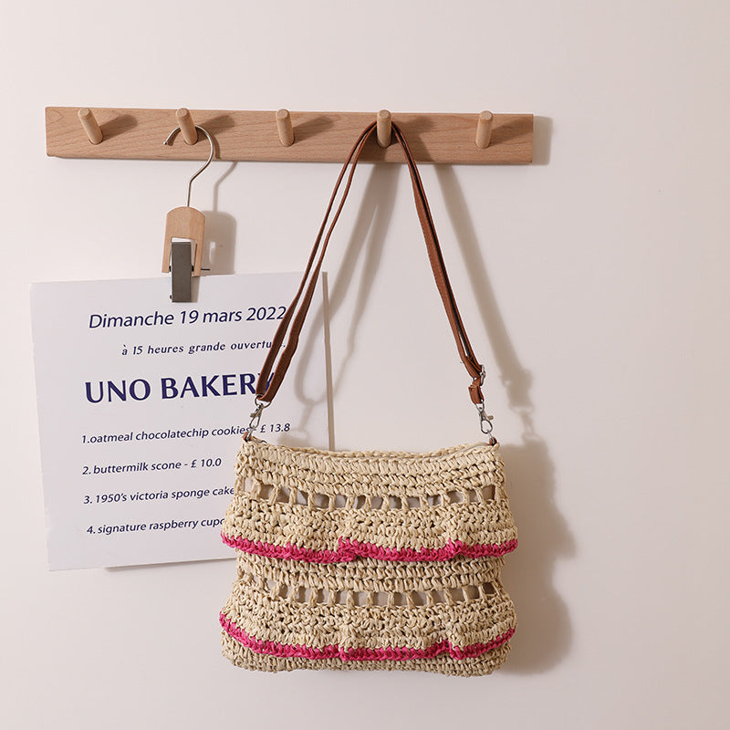 Crossbody Lace Straw Bag Ruffled Summer Color Straw Bag Woven Bag Seaside Beach Vacation Bag