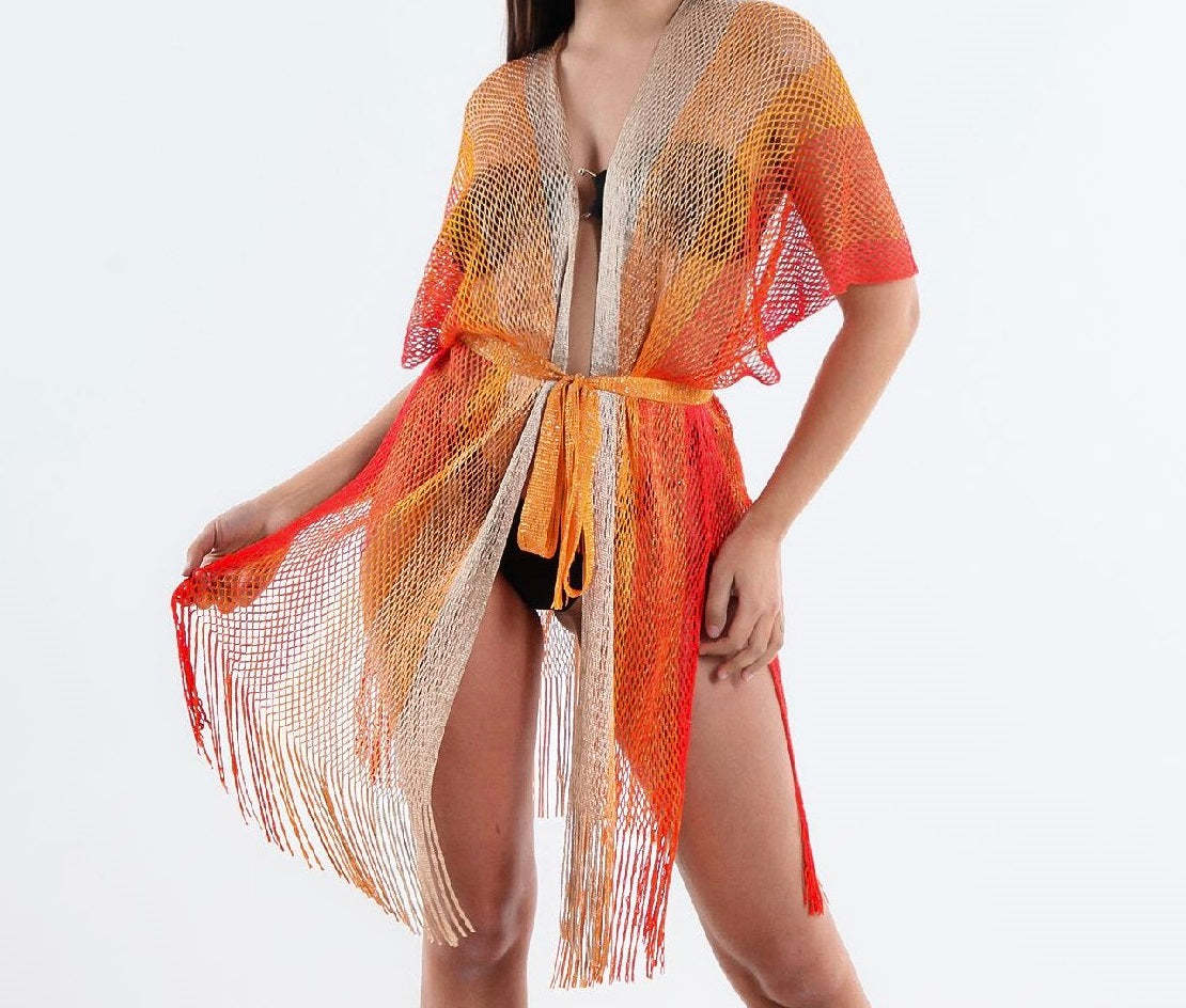 Summer Beach Sun Protection Shirt Lace up Cutout Tassel Sexy Slit Beach Cover Up Knitted Cardigan Shawl Crochet hook Crochet hook Crochet hook