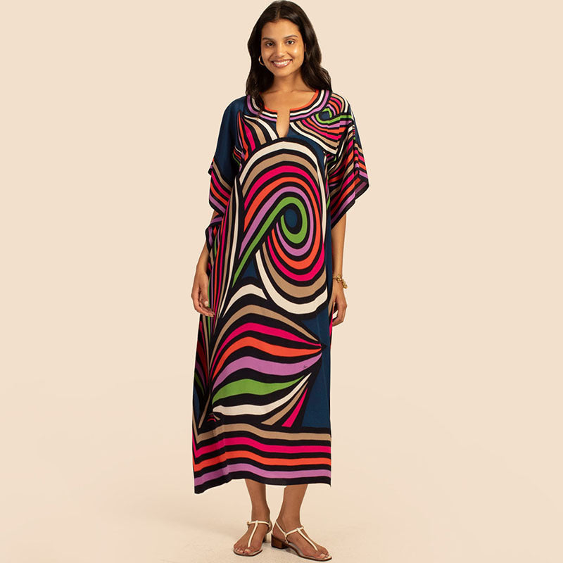 Printing Beach Cover Up Robe Vacation Skirt Maxi Dress Bikini Cover Up Women