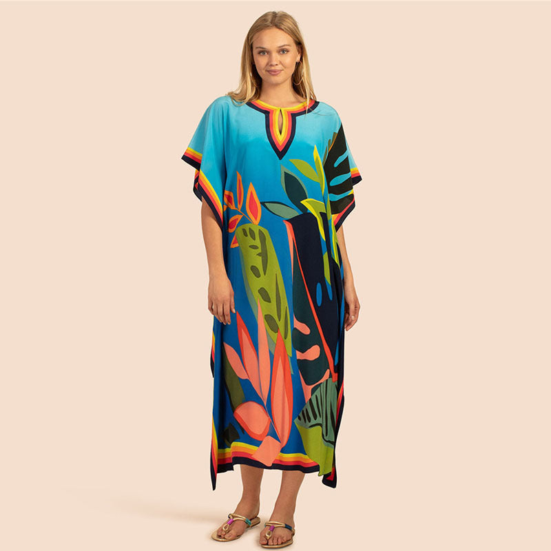 Printing Beach Cover Up Robe Vacation Skirt Maxi Dress Bikini Cover Up Women