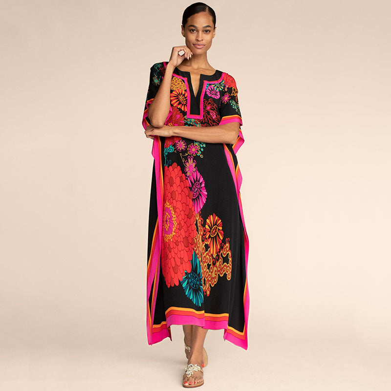Printing Beach Cover Up Robe Vacation Skirt Maxi Dress Bikini Cover Up Women