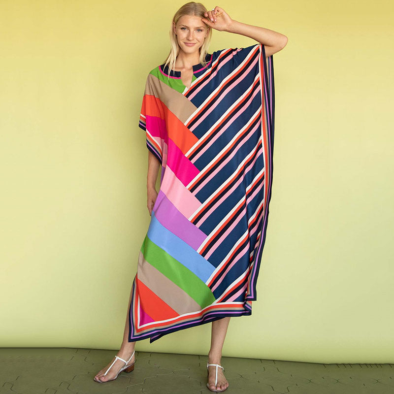 Printing Beach Cover Up Robe Vacation Skirt Maxi Dress Bikini Cover Up Women