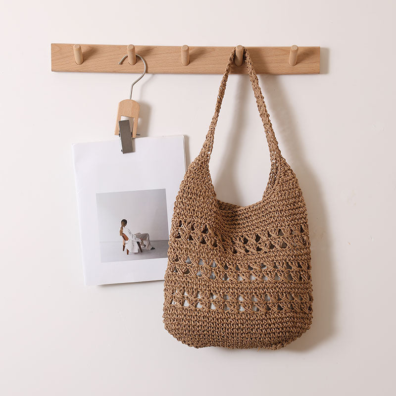 Large Capacity Hollow Out Cutout Shoulder Straw Bag Tote Straw Bag Woven Bag Seaside Vacation Beach Bag Women Bag