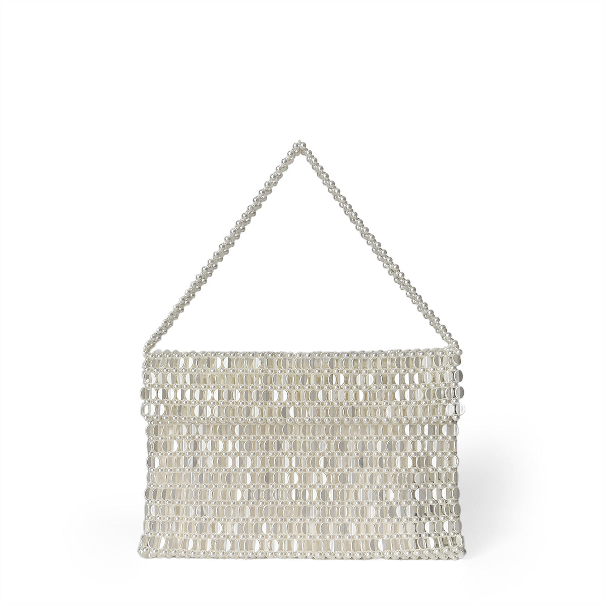 Shiny Flat Melon Seeds Beads Woven Bag Large Capacity Portable Underarm Flip Women Bag Handmade Casual Square