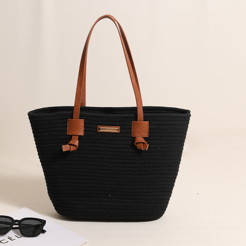 One Shoulder Cotton Thread Woven Bag Large Capacity Tote Straw Bag Vacation Beach Women Bag