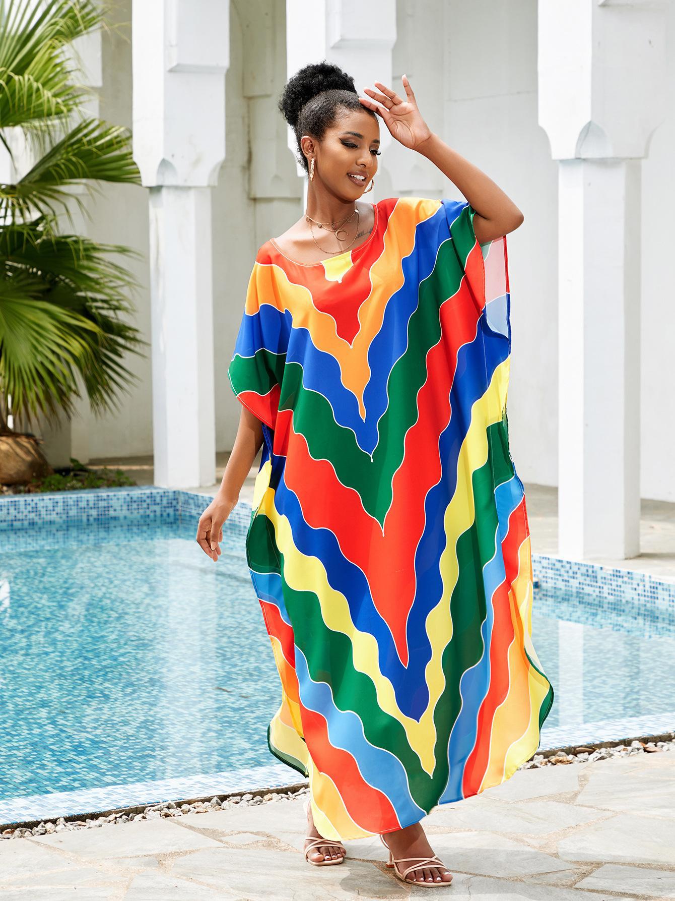 Print Beach Cover Up Sexy Loose Vacation Sun Protection Shirt Robe Bikini Cover Up