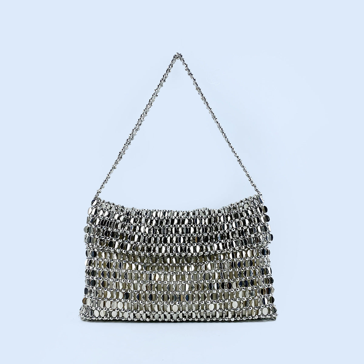 Shiny Flat Melon Seeds Beads Woven Bag Large Capacity Portable Underarm Flip Women Bag Handmade Casual Square