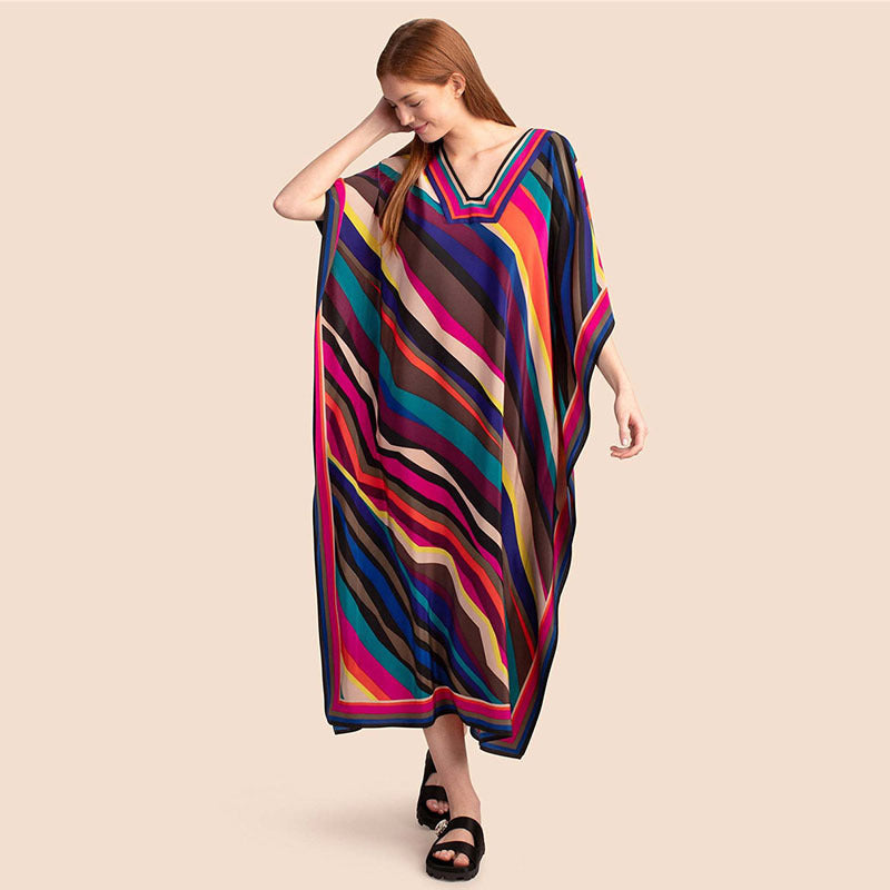 Printing Beach Cover Up Robe Vacation Skirt Maxi Dress Bikini Cover Up Women
