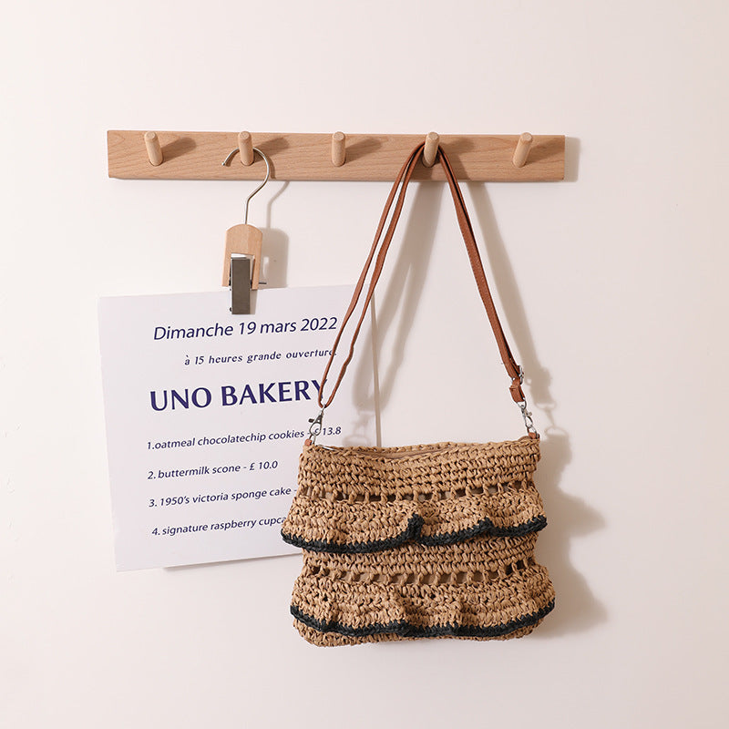 Crossbody Lace Straw Bag Ruffled Summer Color Straw Bag Woven Bag Seaside Beach Vacation Bag