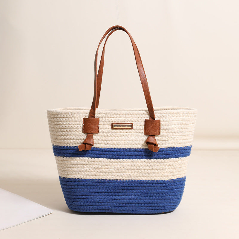 One Shoulder Cotton Thread Woven Bag Large Capacity Tote Straw Bag Vacation Beach Women Bag
