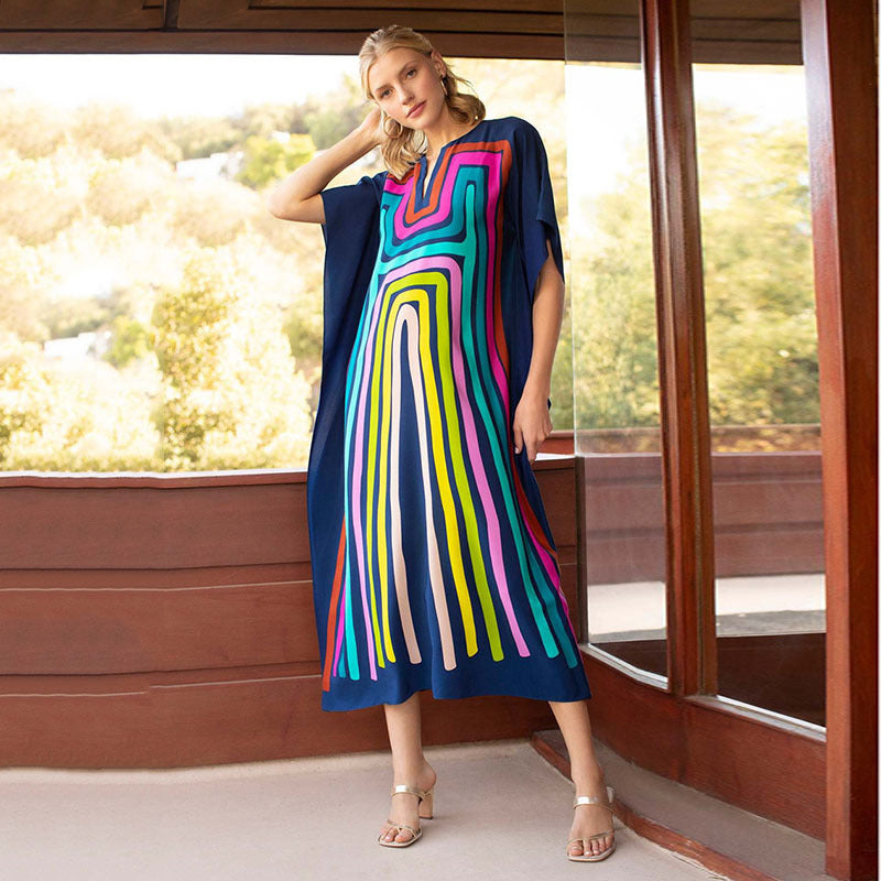 Printing Beach Cover Up Robe Vacation Skirt Maxi Dress Bikini Cover Up Women