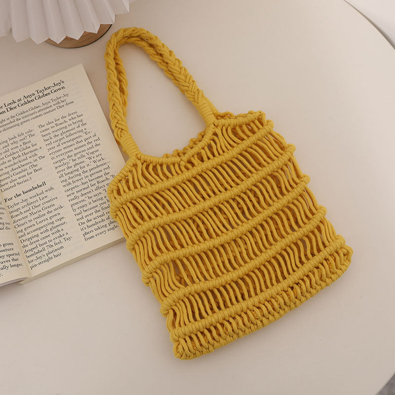 Fresh Hollow Out Cutout Cotton Thread Woven Bag Summer Idle Mesh Straw Bag Women Bag Seaside Vacation Beach Bag