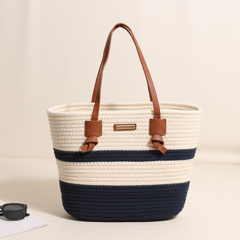 One Shoulder Cotton Thread Woven Bag Large Capacity Tote Straw Bag Vacation Beach Women Bag