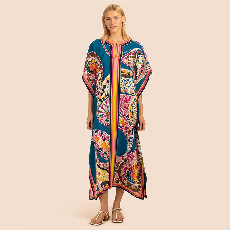 Printing Beach Cover Up Robe Vacation Skirt Maxi Dress Bikini Cover Up Women