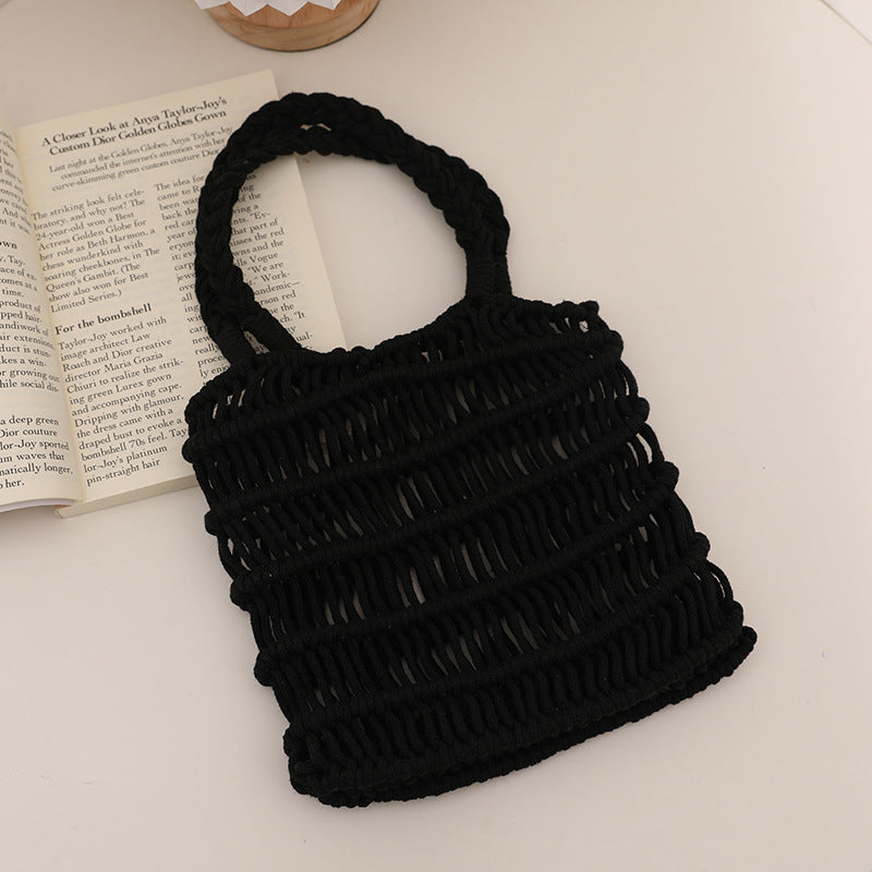 Fresh Hollow Out Cutout Cotton Thread Woven Bag Summer Idle Mesh Straw Bag Women Bag Seaside Vacation Beach Bag