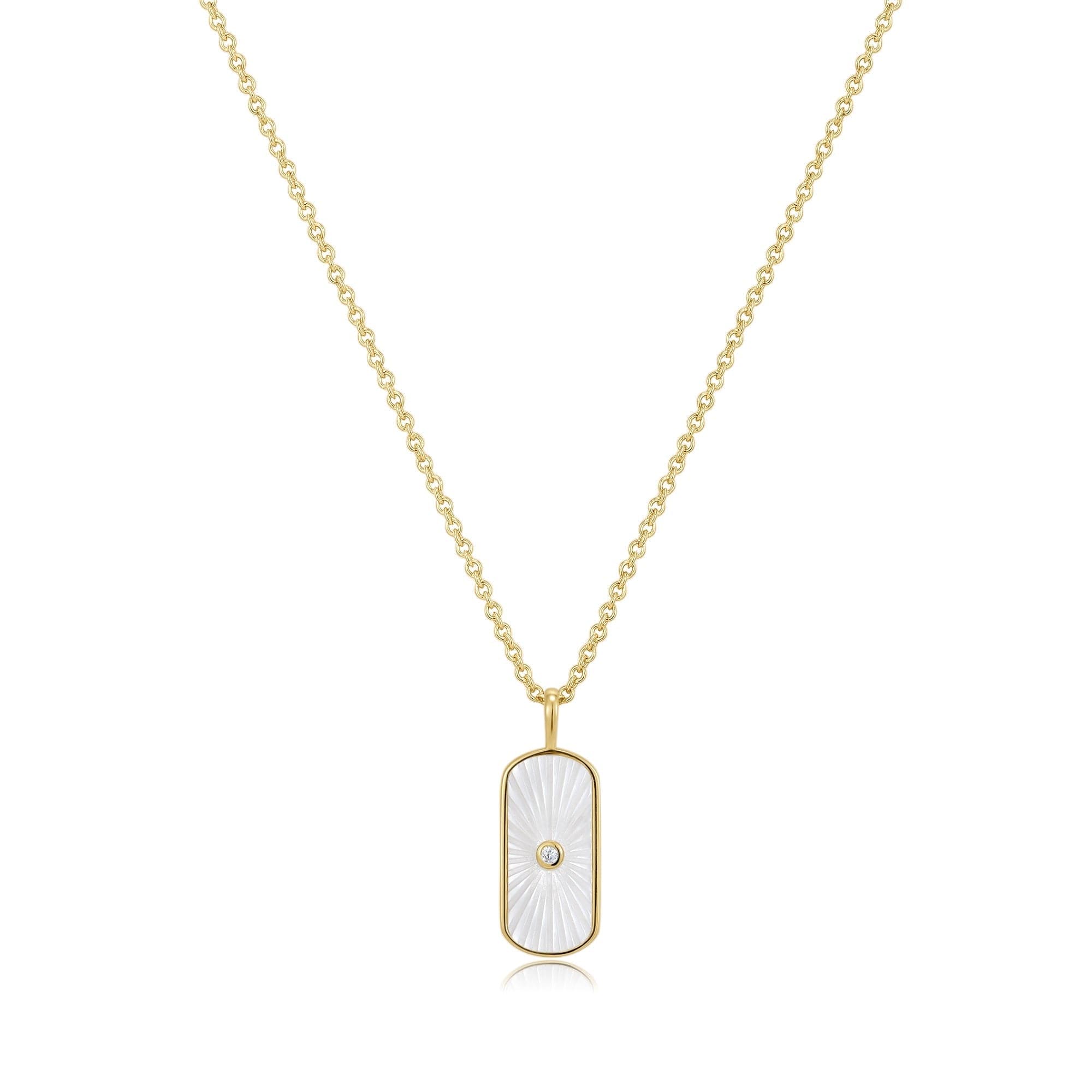 TAG SHAPED MOP PENDANT WITH CZ STONE NECKLACE