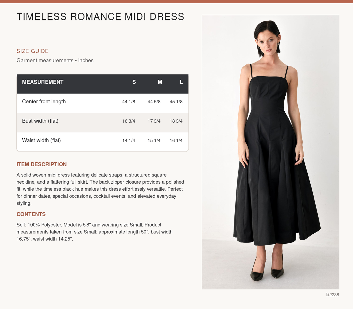 TIMELESS ROMANCE MIDI DRESS size chart