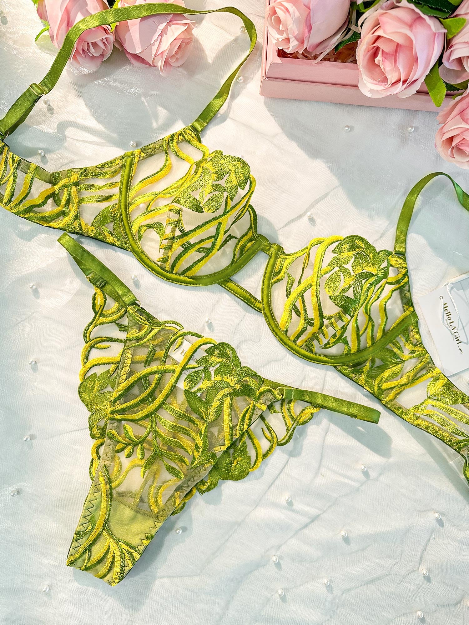 Green Leaves Lingerie Set