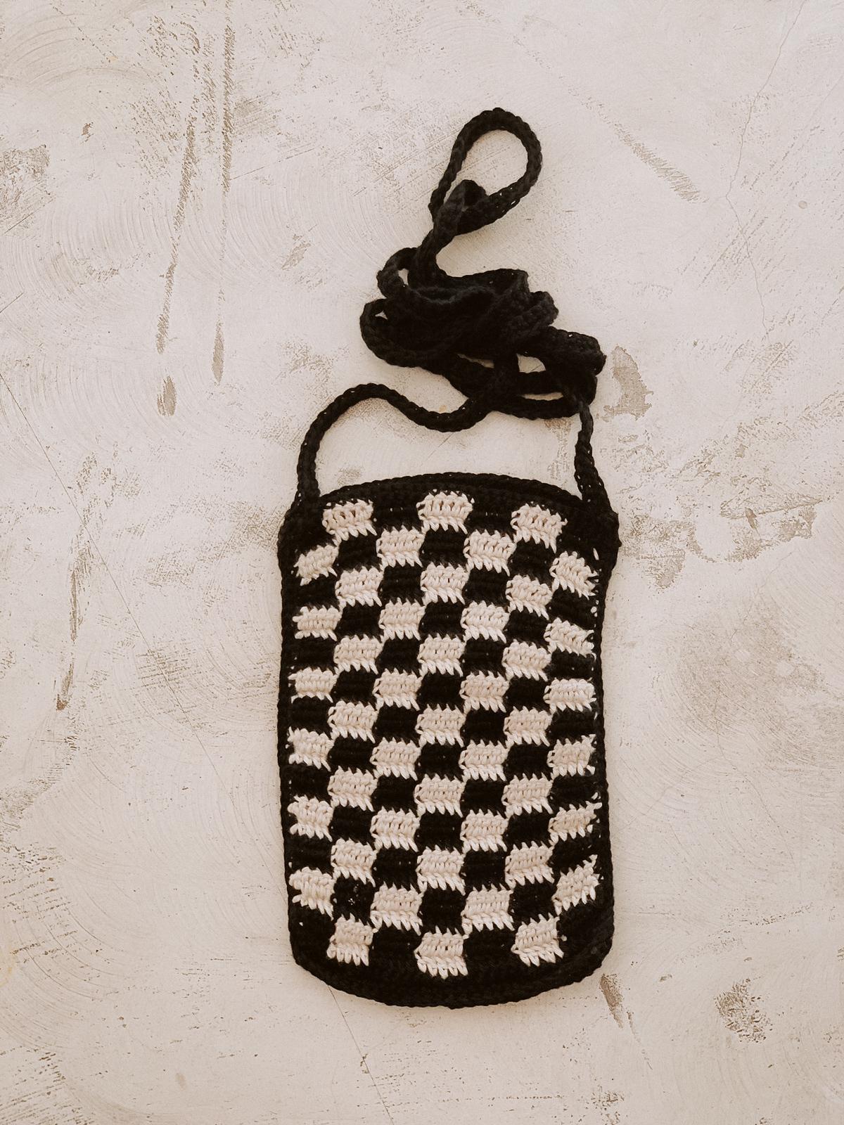 Checkered Crochet Phone Sling Bag.