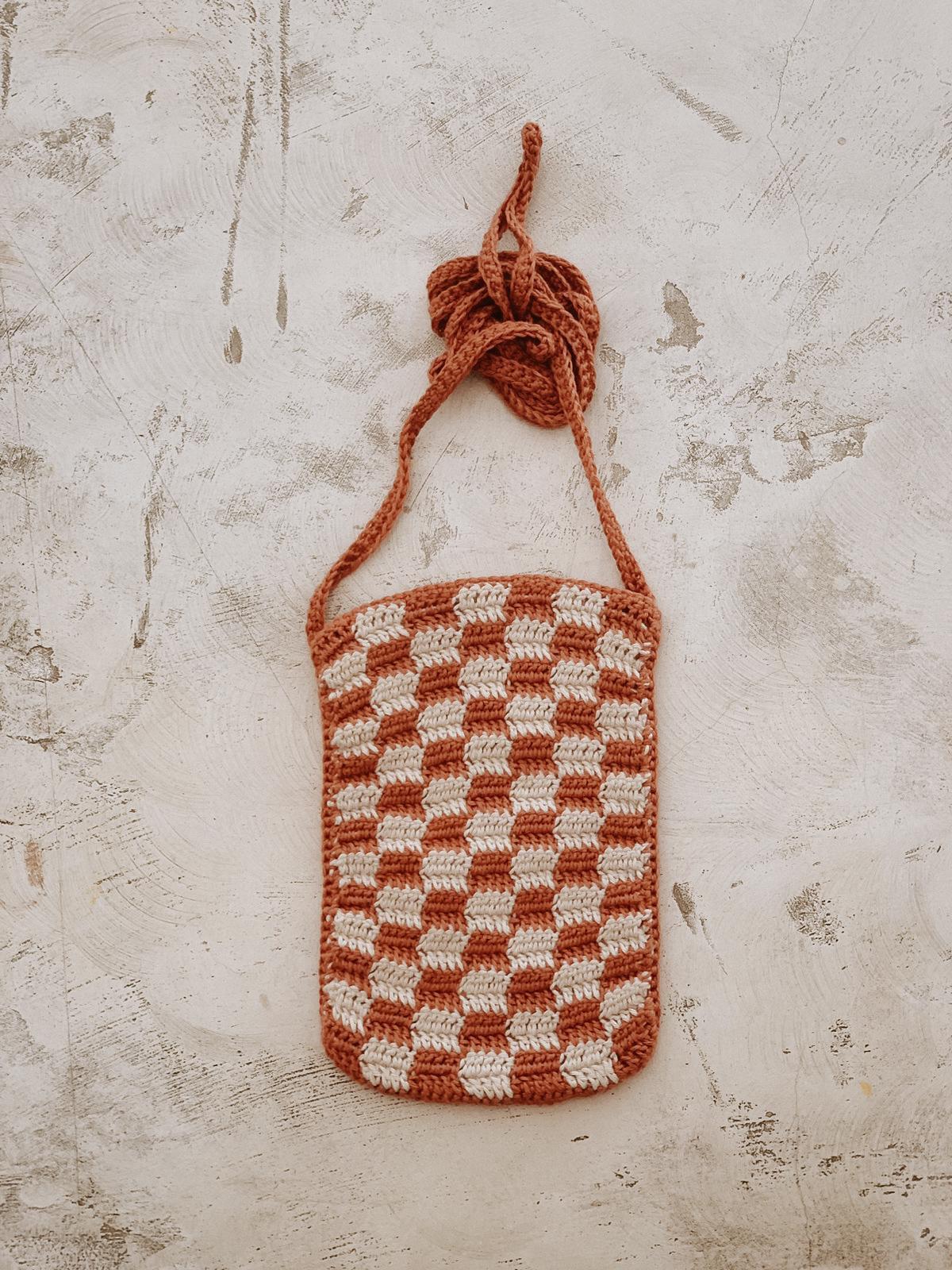 Checkered Crochet Phone Sling Bag.
