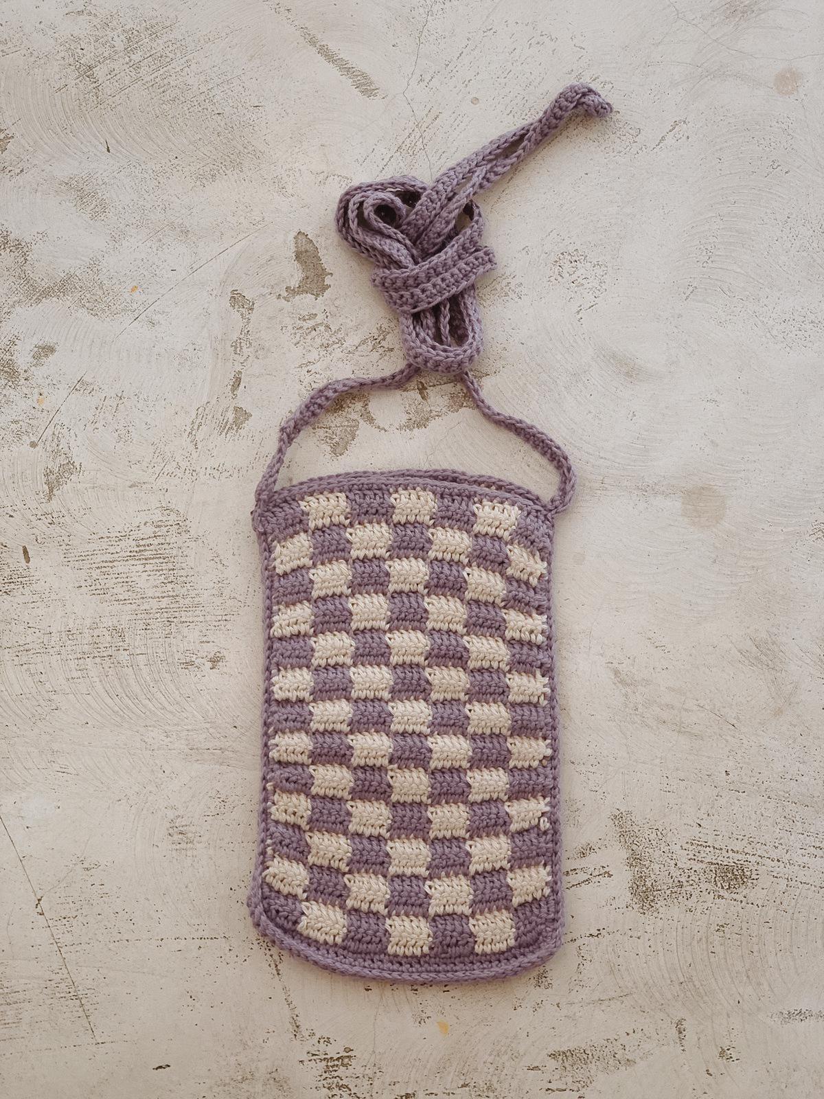 Checkered Crochet Phone Sling Bag.