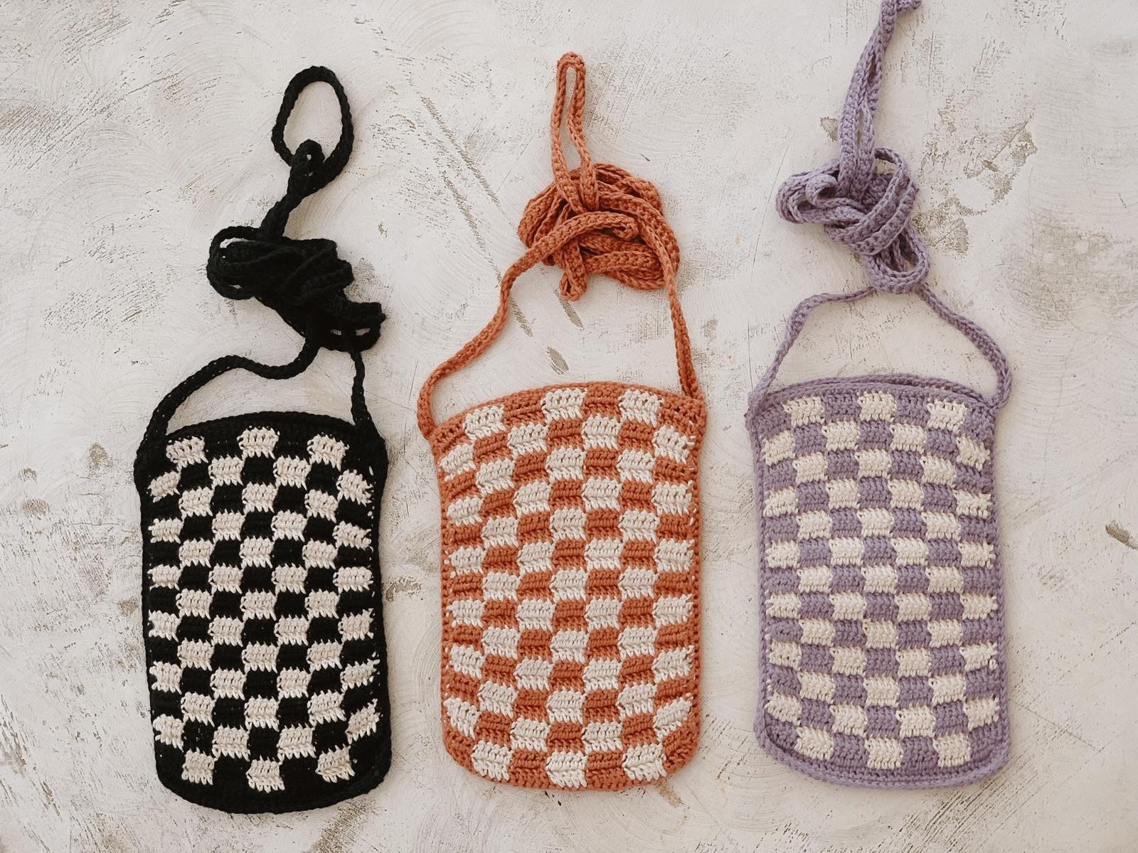 Checkered Crochet Phone Sling Bag.