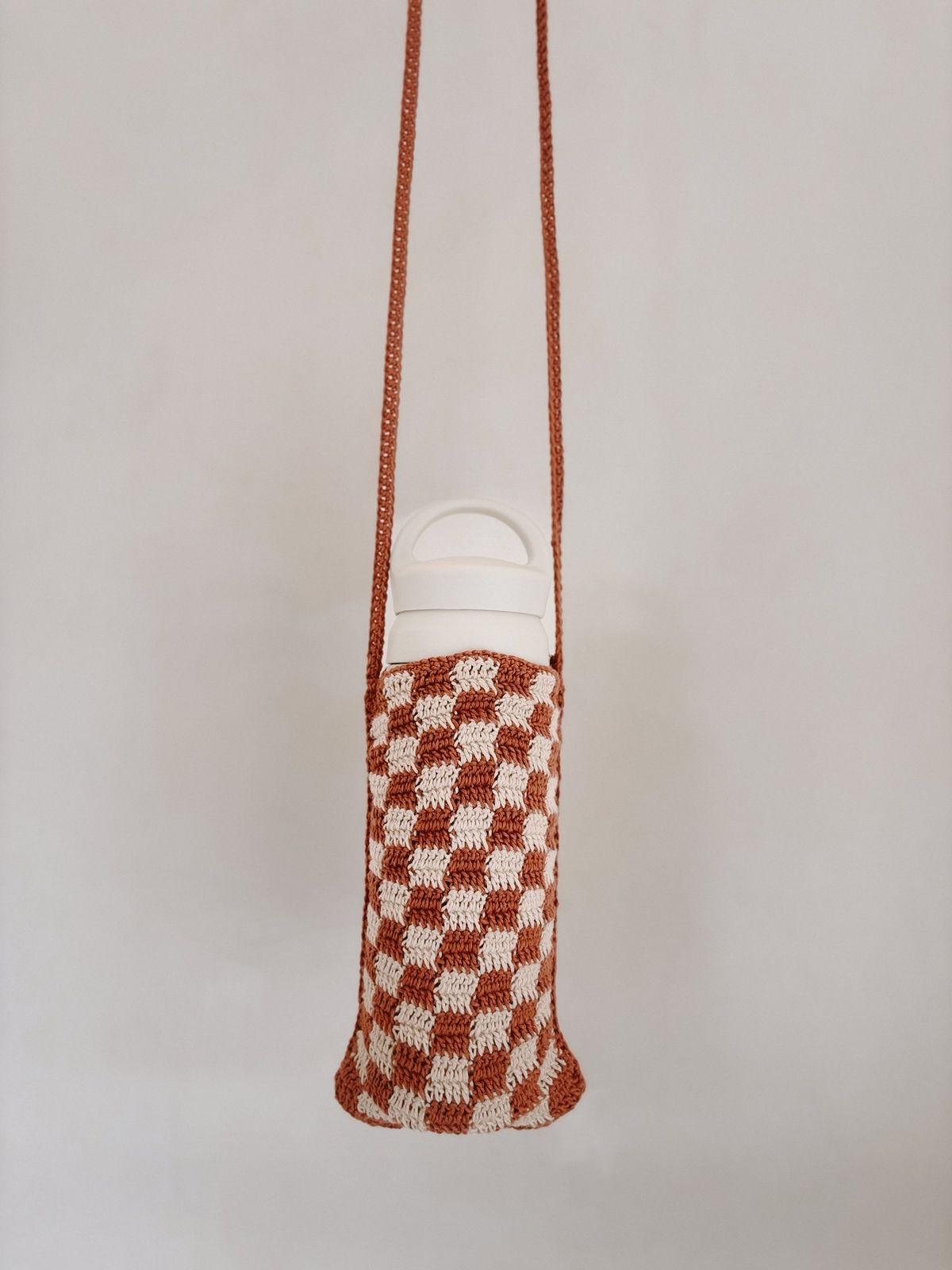 Checkered Crochet Phone Sling Bag.