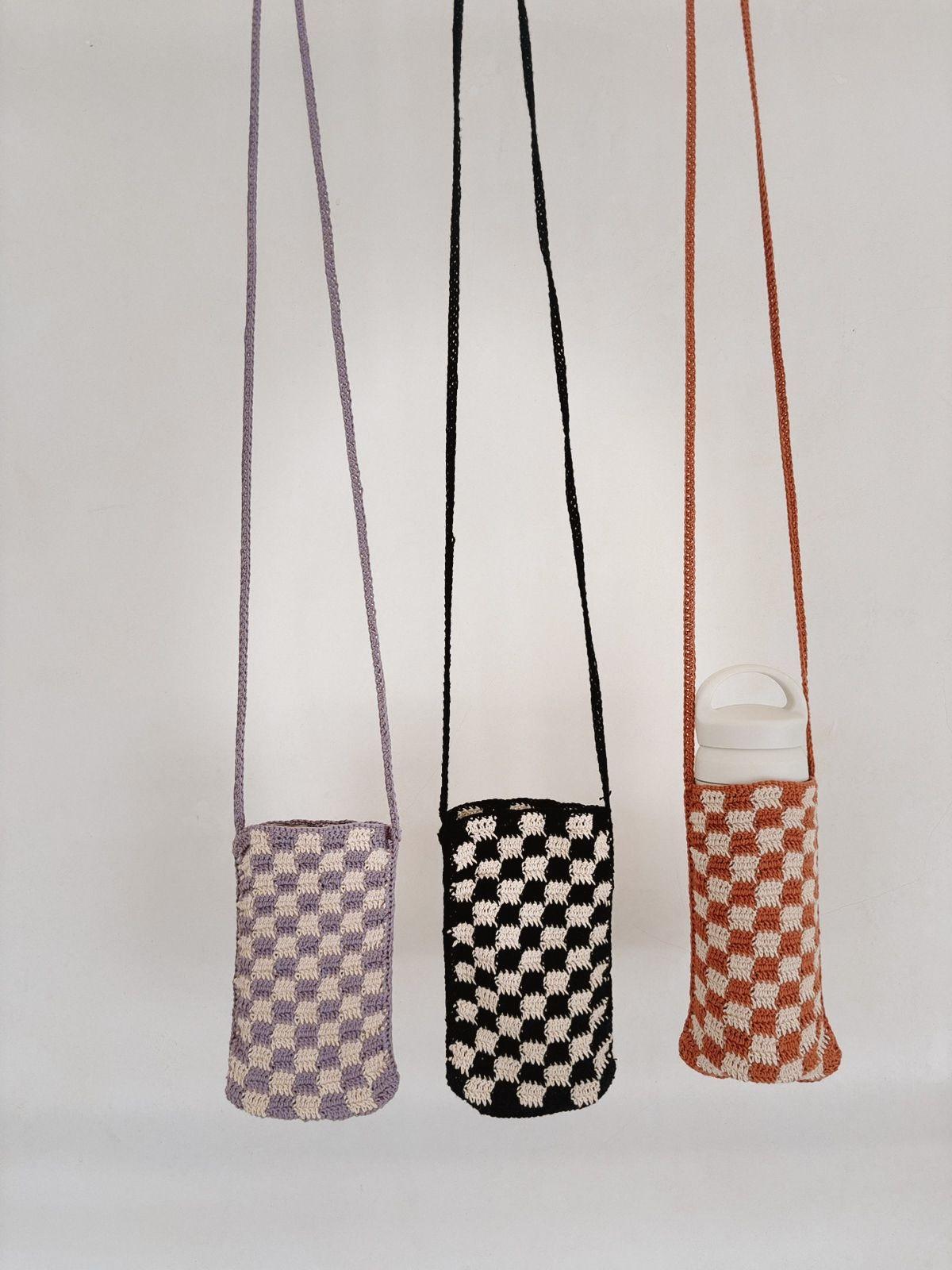 Checkered Crochet Phone Sling Bag.