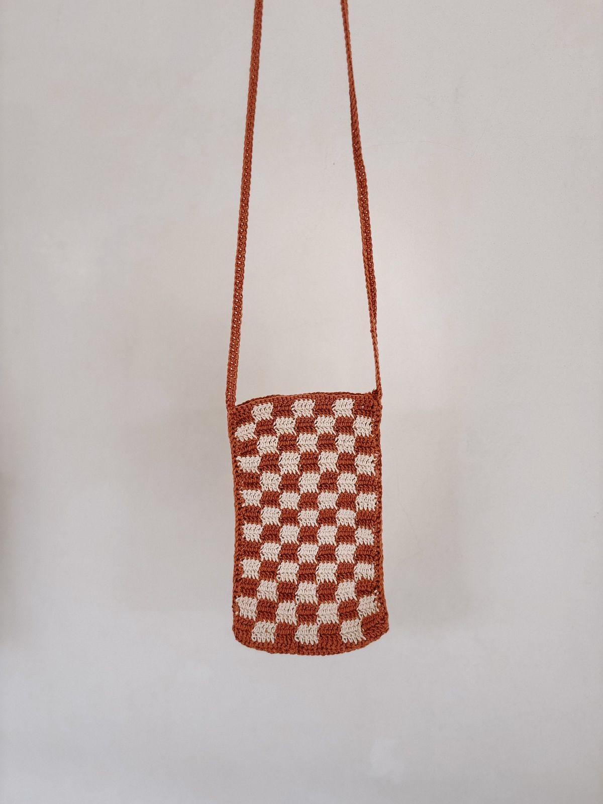 Checkered Crochet Phone Sling Bag.