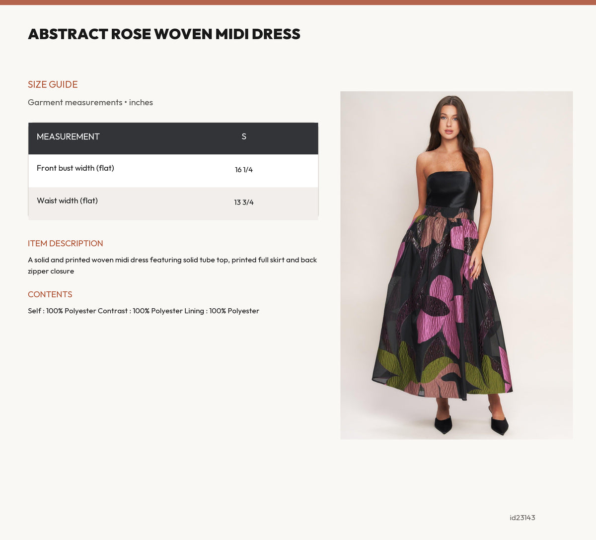 ABSTRACT ROSE WOVEN MIDI DRESS size chart