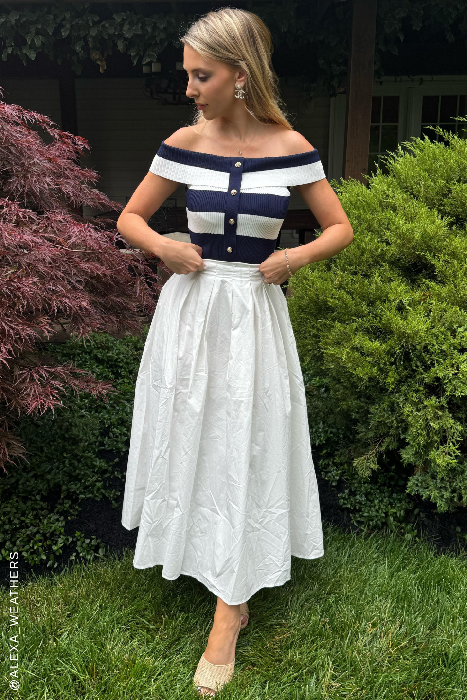 MODERN MUSE NAVY KNIT WOVEN MIDI DRESS