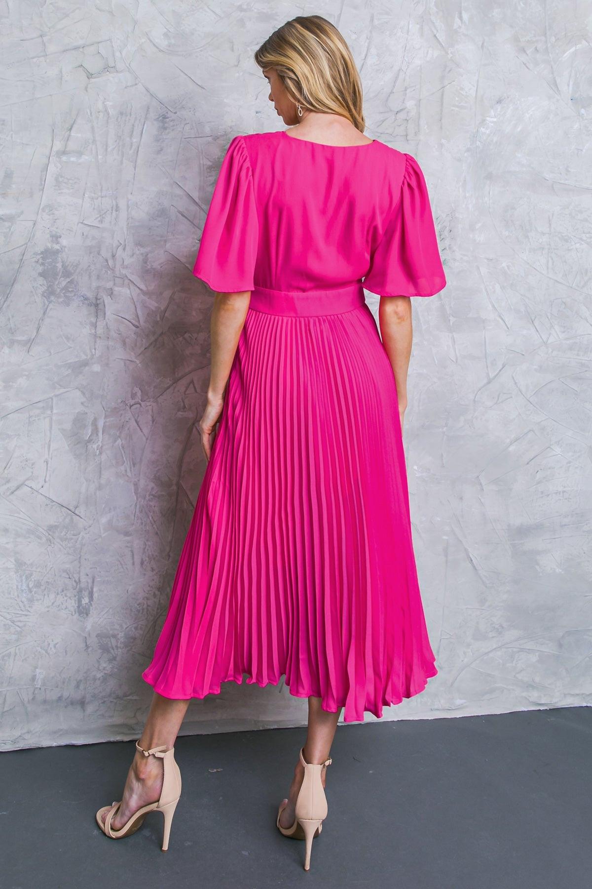 TOO CHIC WOVEN MIDI DRESS.