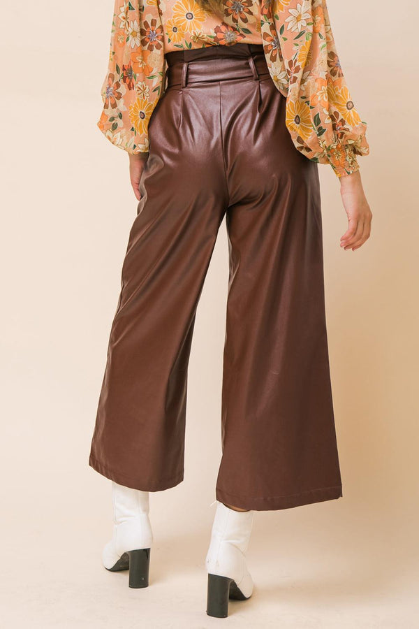 SHINING BRILLIANCE LEATHER WIDE LEG PANTS.